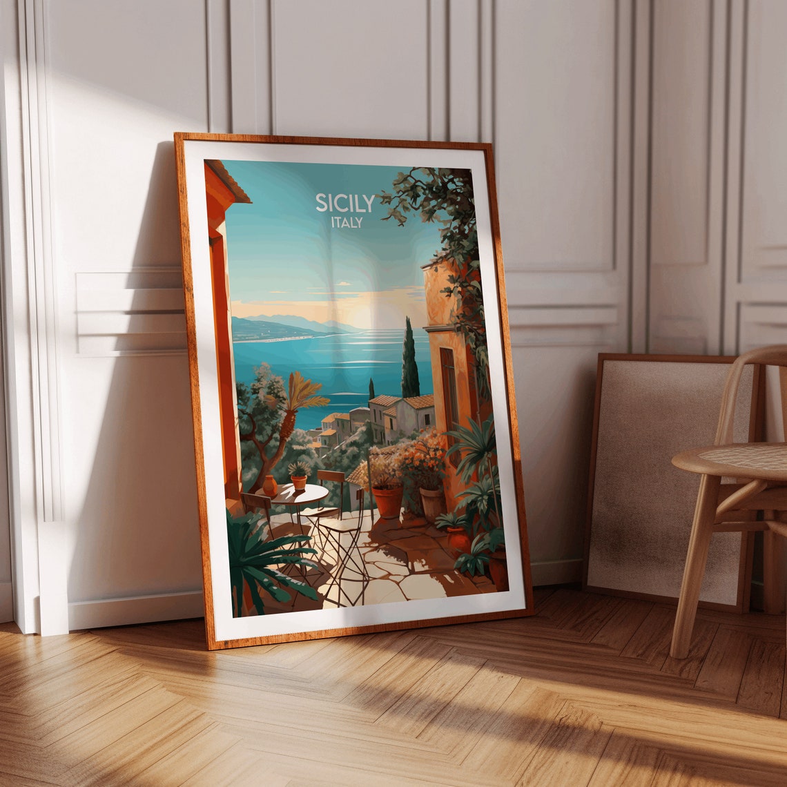 Sicily Italy Terrace Sea View Coast Sunset Village Travel Poster - Image 3