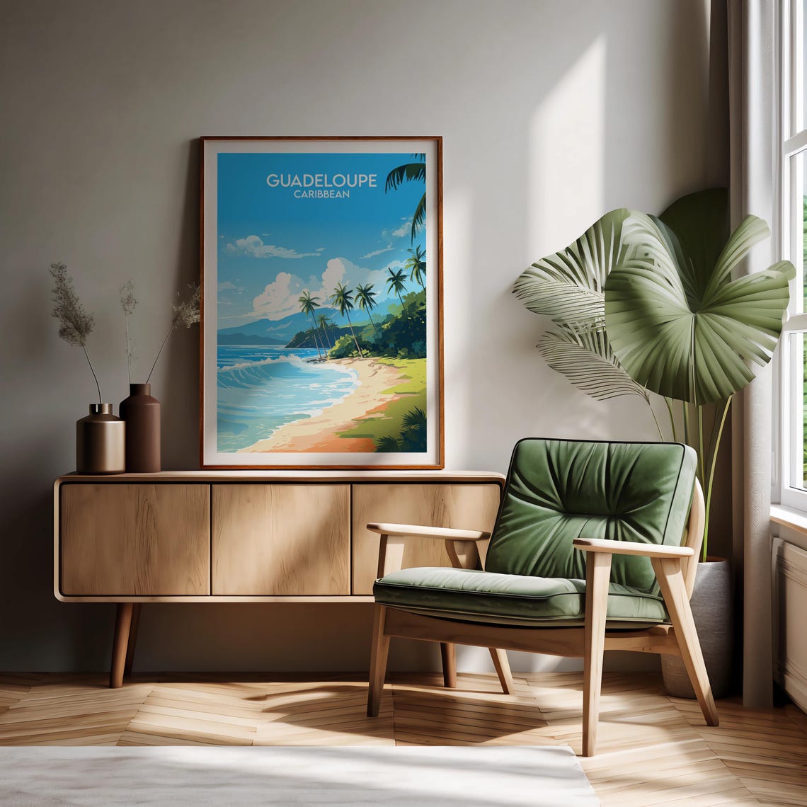 Guadeloupe Caribbean Sunny Beach Palm Trees Island Travel Poster - Image 2
