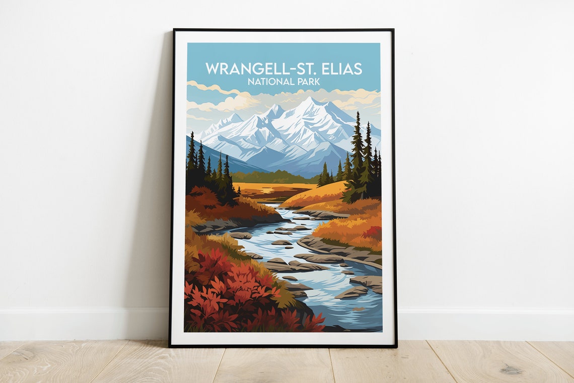Wrangell St Elias National Park Alaska Autumn River Travel Poster
