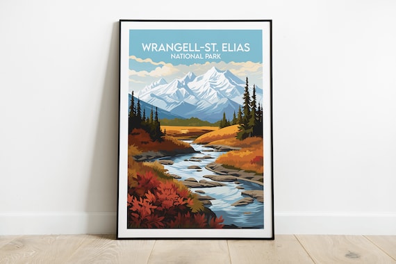 Wrangell St Elias National Park Alaska Autumn River Travel Poster