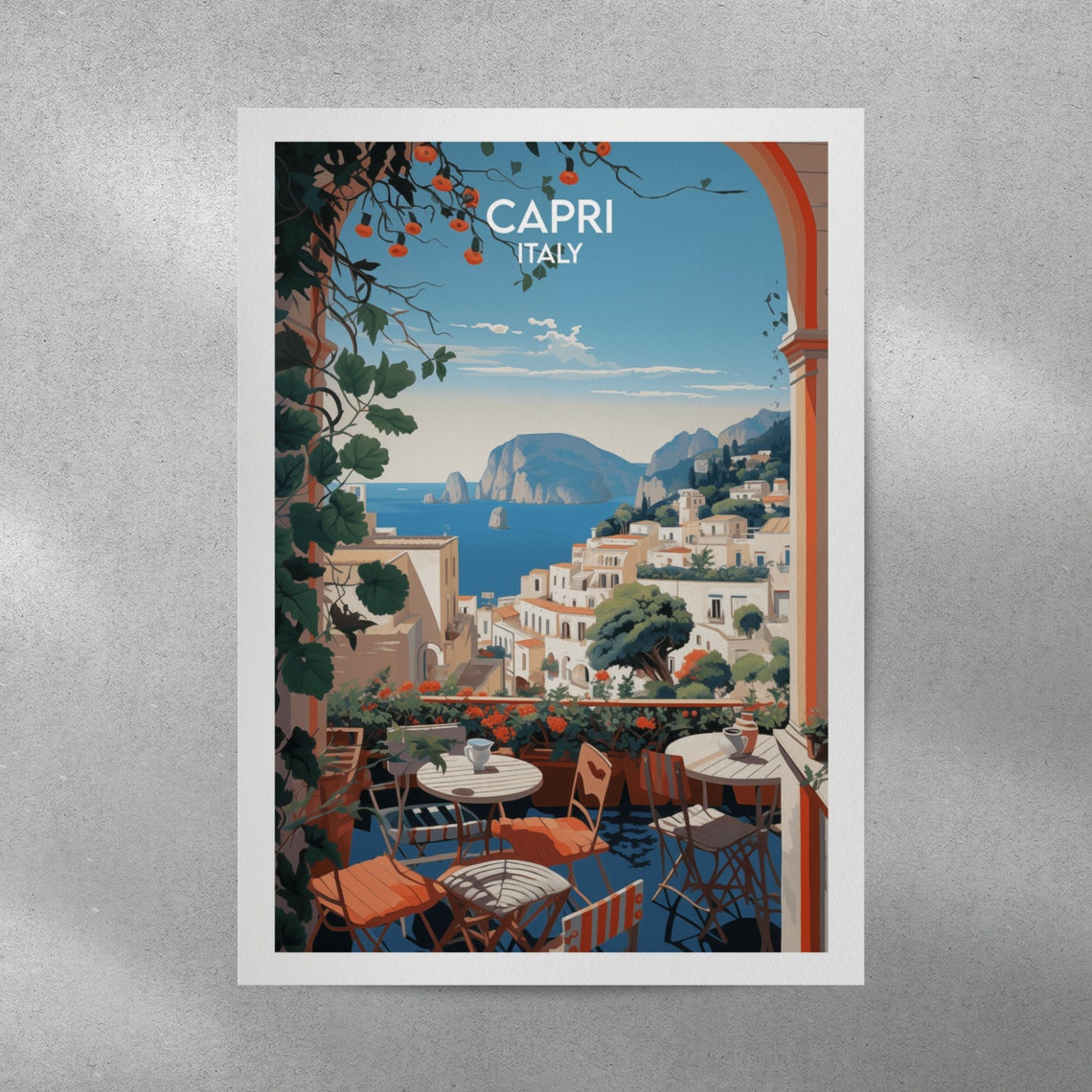 Capri Italy Terrace View Lemon Trees Town Coast Travel Poster - Image 3
