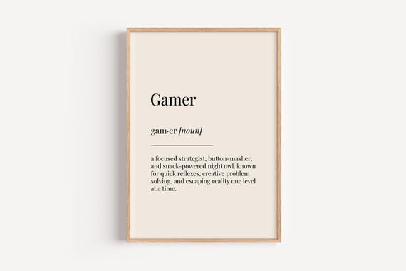 Gamer Definition Poster, Funny Gift For Him Her