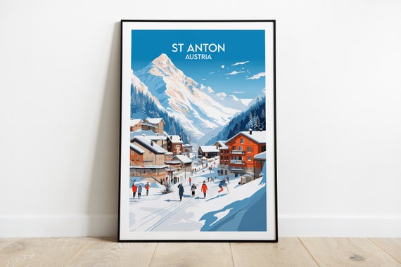 St Anton Ski Travel Print Austria Poster Custom Personalised Wedding Birthday Gift