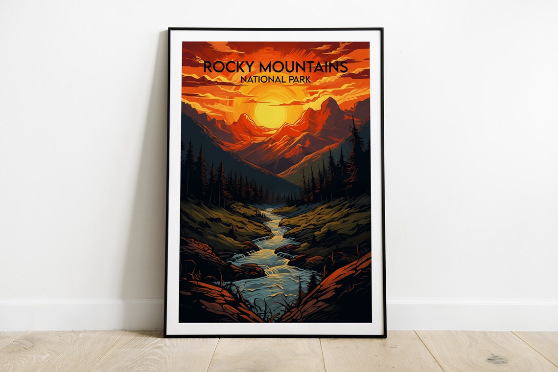 Rocky Mountains National Park Sunset Orange Valley Travel Poster