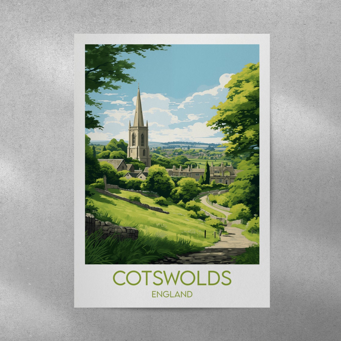 Cotswolds England Stone Church Countryside View Travel Poster - Image 3