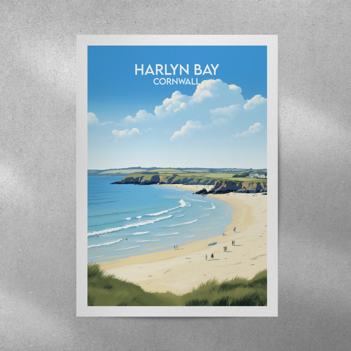 Harlyn Bay Cornwall Golden Beach Cliffs Vintage Travel Poster - Image 2