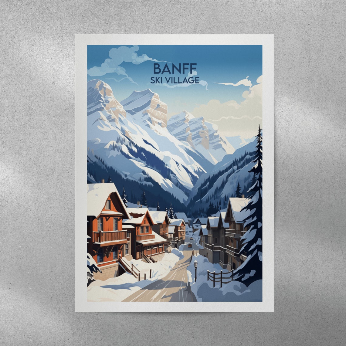 Banff Ski Village Canada Snowy Alpine Street Winter Travel Poster - Image 3