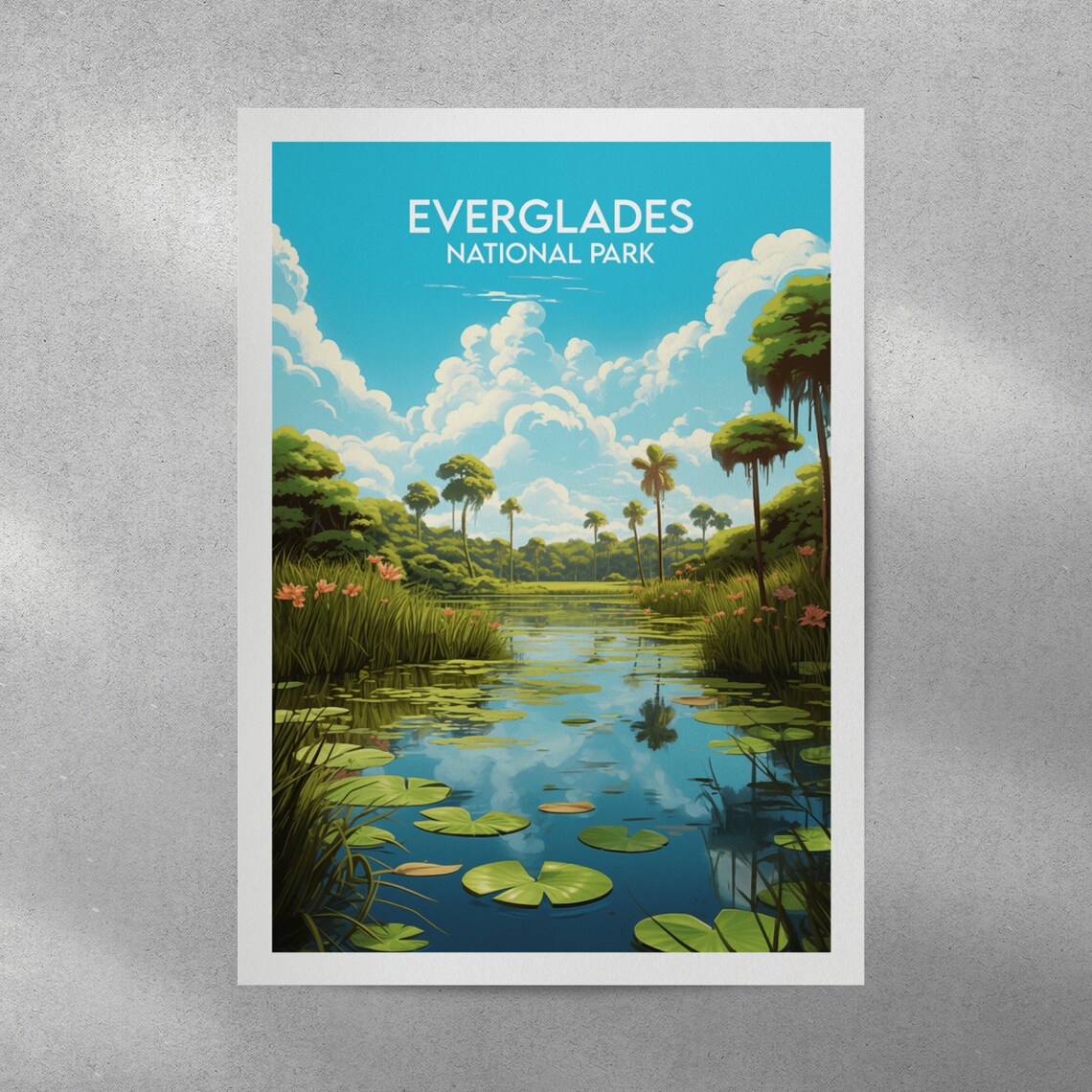 Everglades National Park Water Lily Pond Palms Cloudy Sky Poster - Image 3