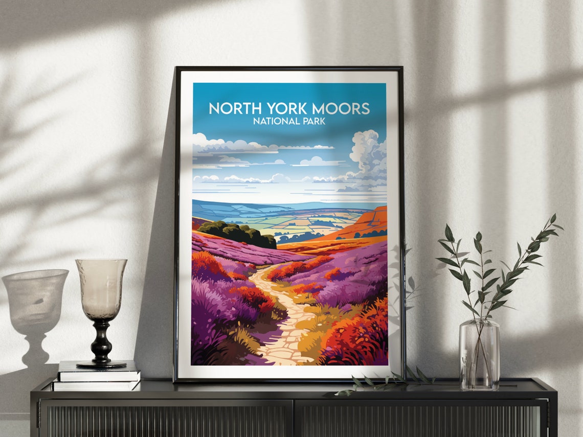 North York Moors National Park Purple Heather Path Travel Poster - Image 3