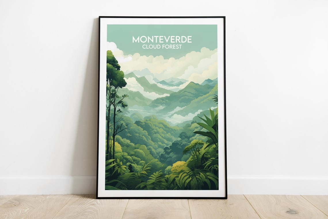 Monteverde Cloud Forest Travel Poster Lush Green Mountain Landscape