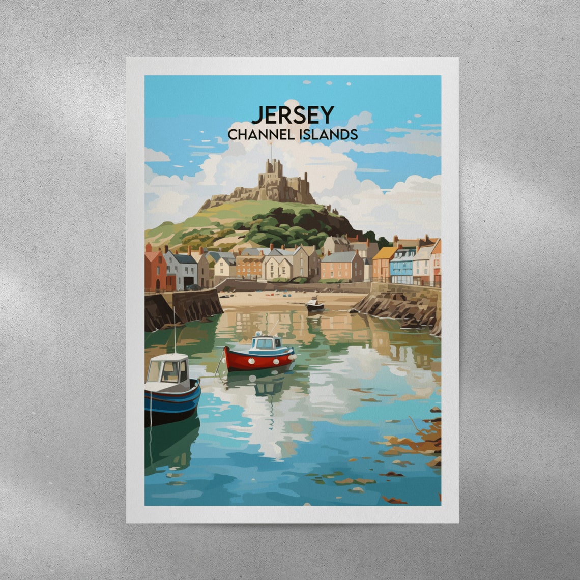Jersey Channel Islands Harbor Boats Castle Hill Travel Wall Art - Image 3