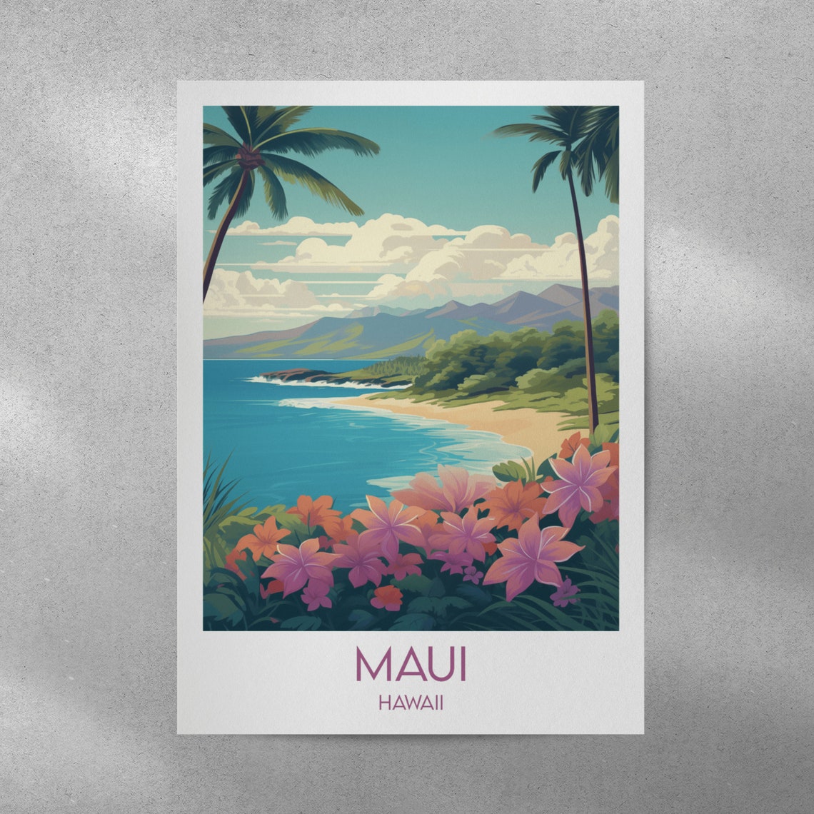 Maui Hawaii Tropical Island Beach Floral Coast Retro Travel Poster - Image 2