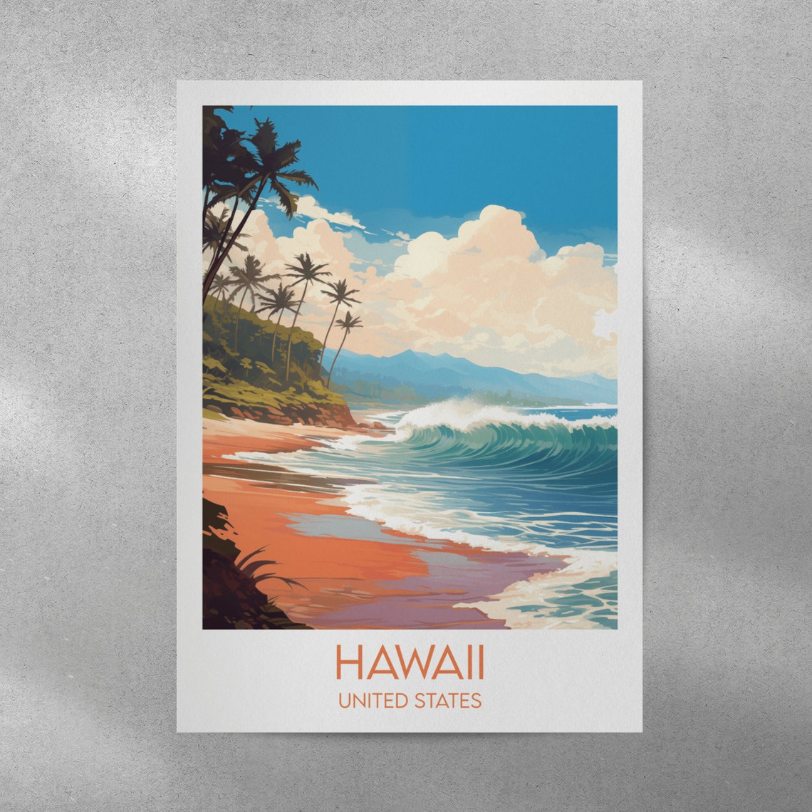 Hawaii United States Beach Surf Waves Vintage Style Travel Poster - Image 2
