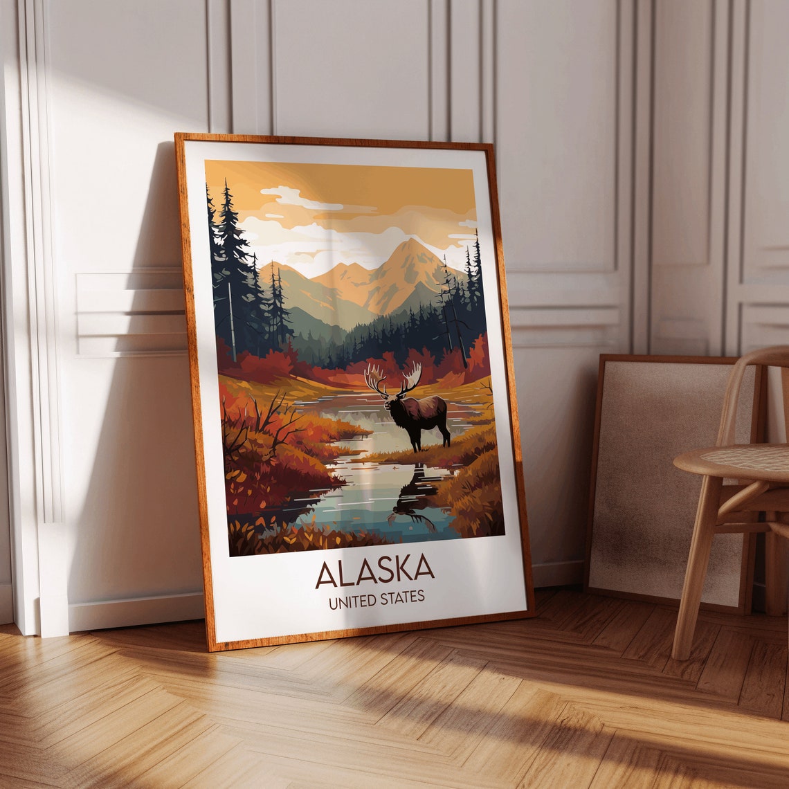 Alaska United States Moose River Autumn Wilderness Travel Poster - Image 2