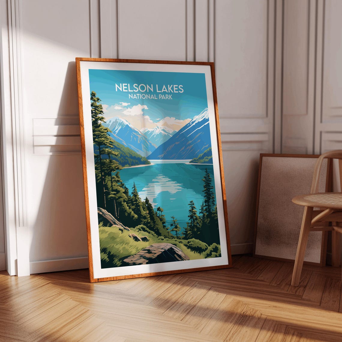 Nelson Lakes National Park Alpine Lake Mountain Travel Poster - Image 3