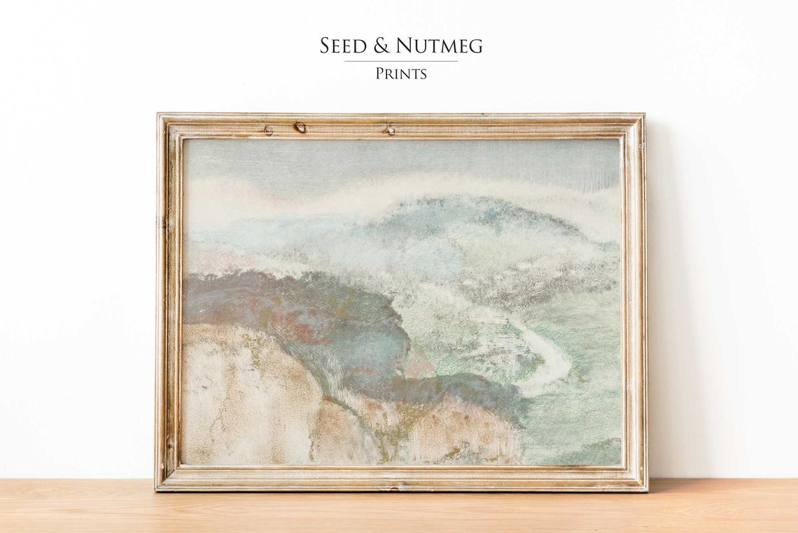 Misty Coast Abstract Waves Vintage Soft Neutral Tones Poster