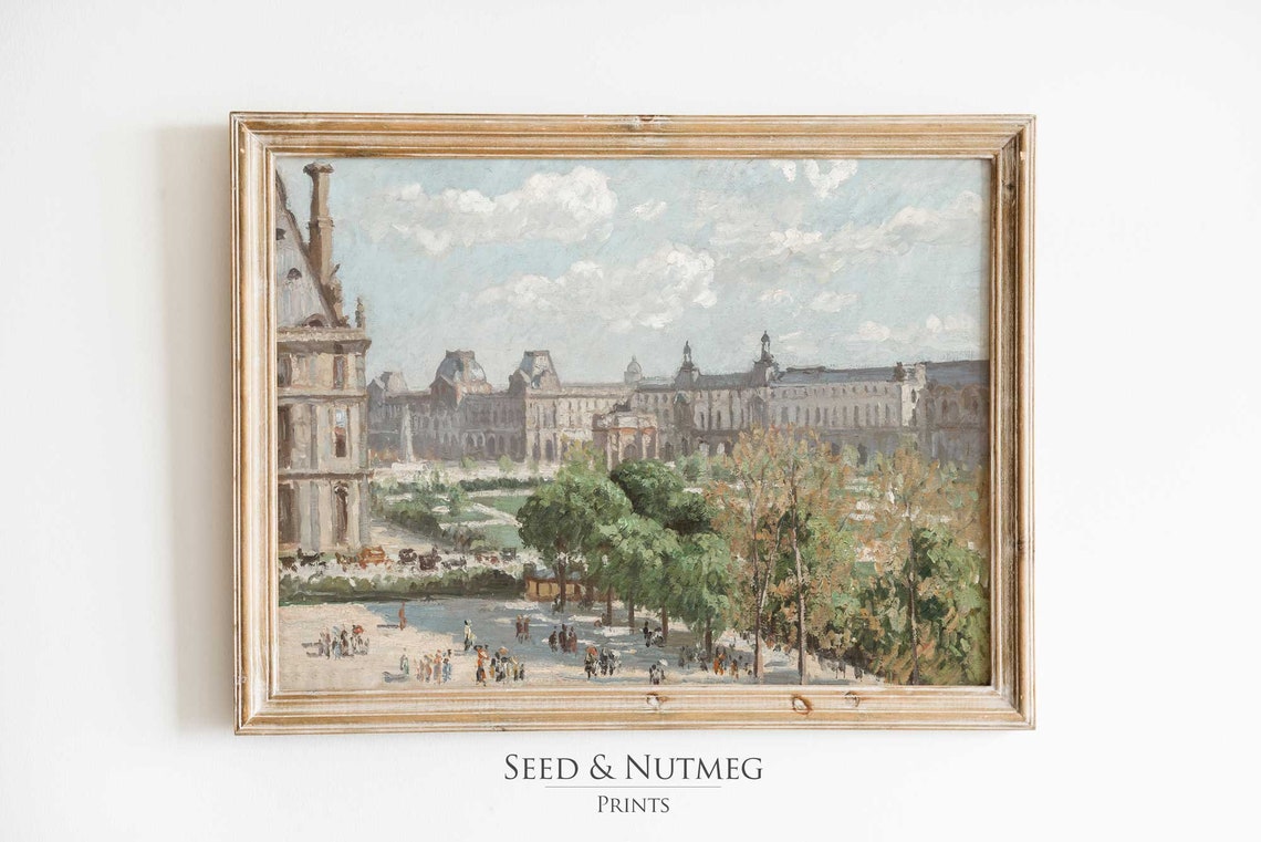 Louvre Palace Paris Garden Square Vintage Impressionist Scene Poster