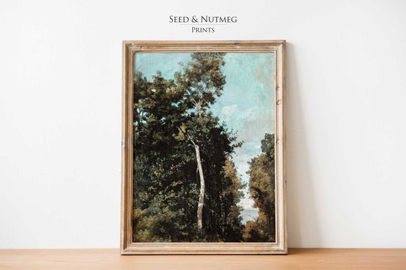 Forest Tree Painting Wall Art Print Vintage Tree Muted Neutral Wall Art Oil Painting 114