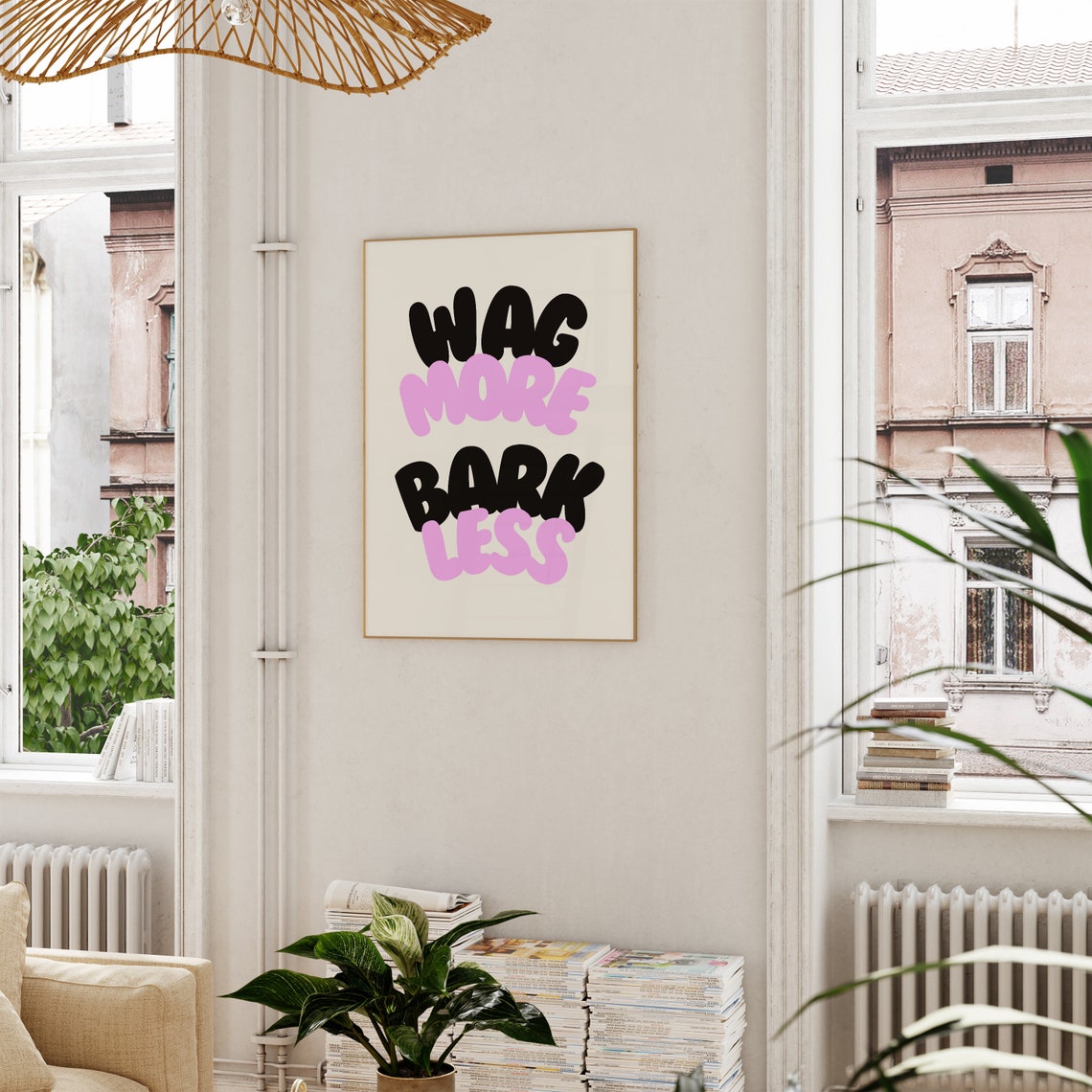 Wag More Bark Less Black Pink Bold Typography Dog Quote Poster - Image 3