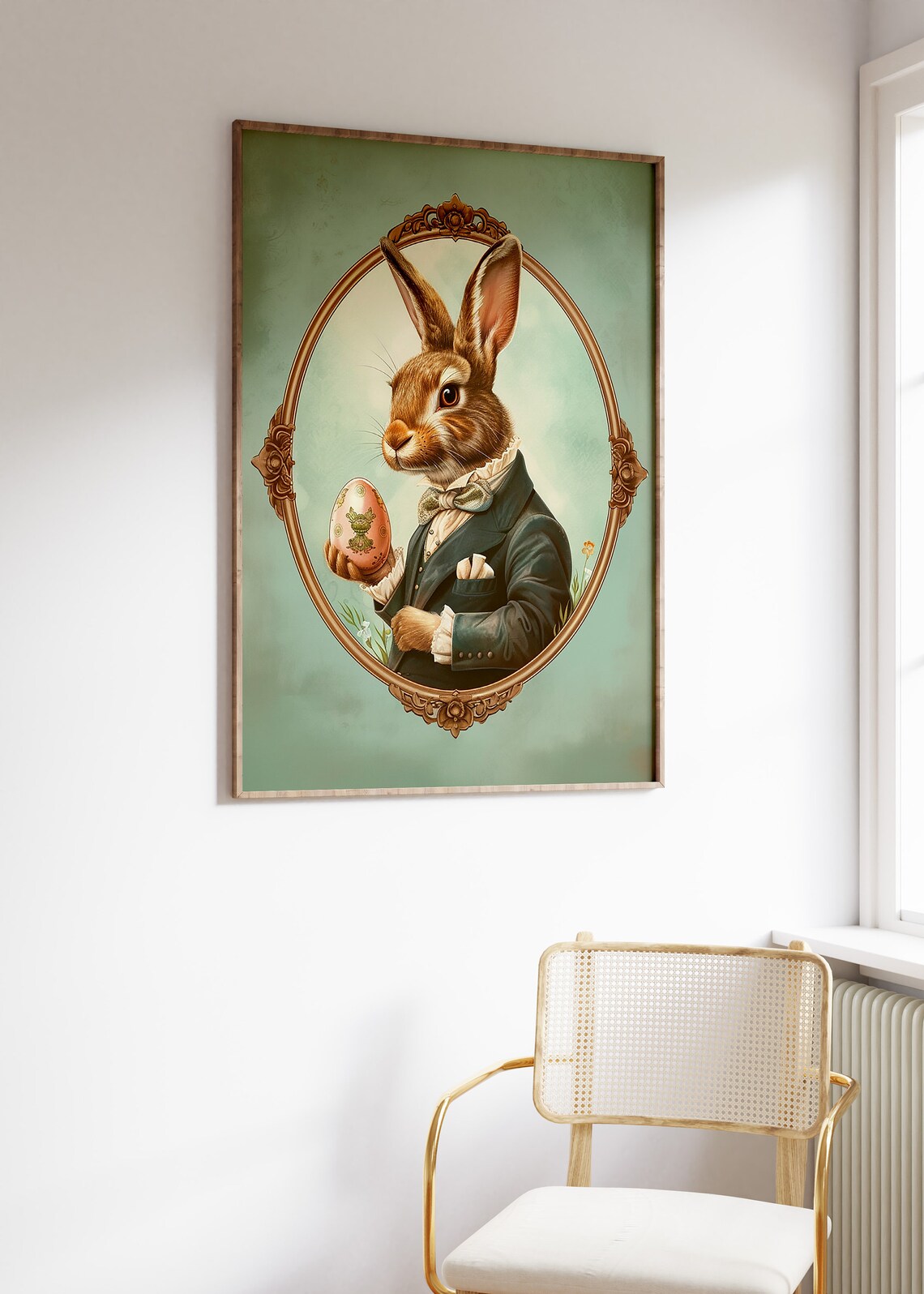 Dapper Gentleman Hare with Bow Tie on Mint Green Easter Portrait Poster - Image 4