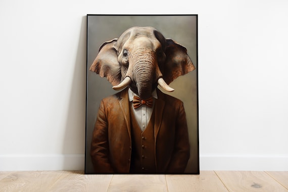 Renaissance Elephant Portrait Print Vintage Animal Human Body Art