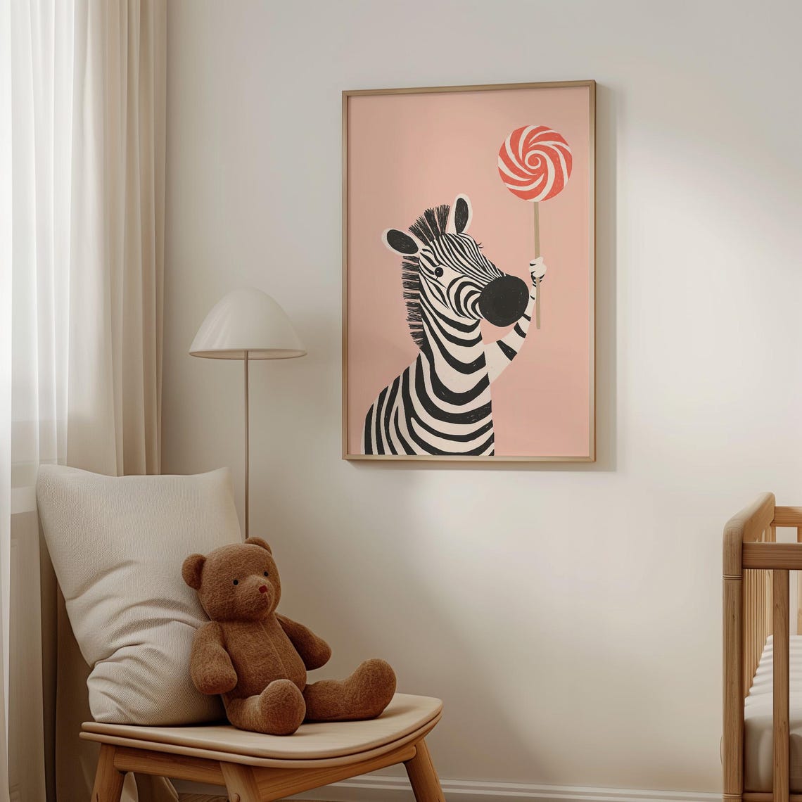 Cute Zebra Holding a Swirly Red Lollipop Pink Nursery Poster - Image 6