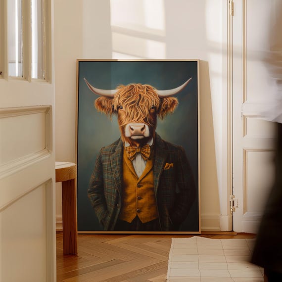 Highland Cow Canvas Print Funny Animal Human Body Art