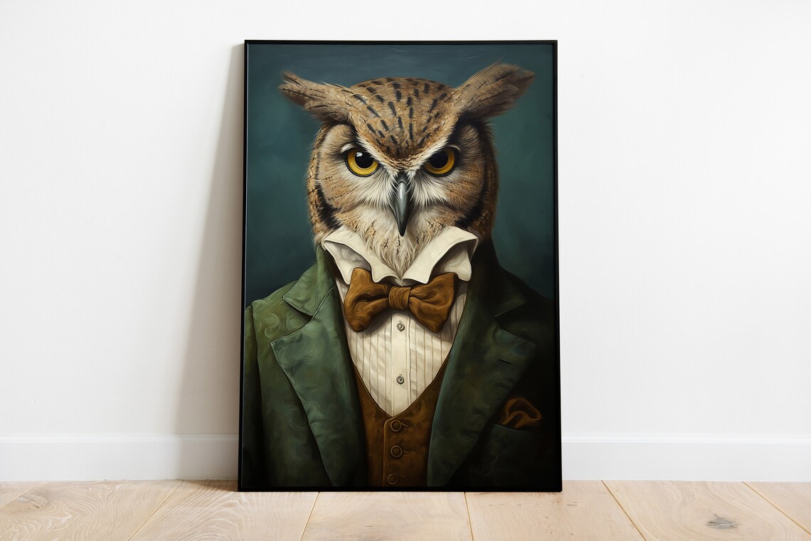 Renaissance Owl Portrait, Funny Animal Art Print