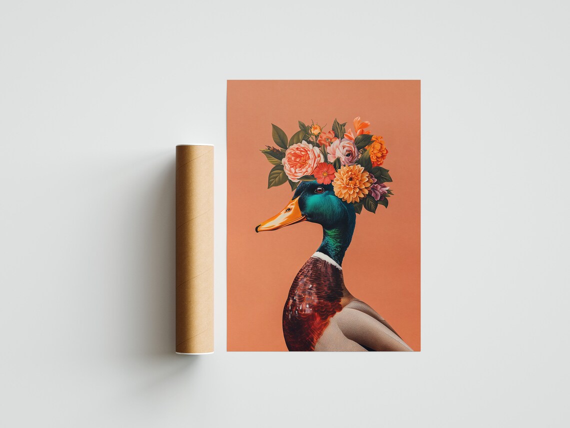 Colourful Mallard Duck Illustration Poster Print - Image 4