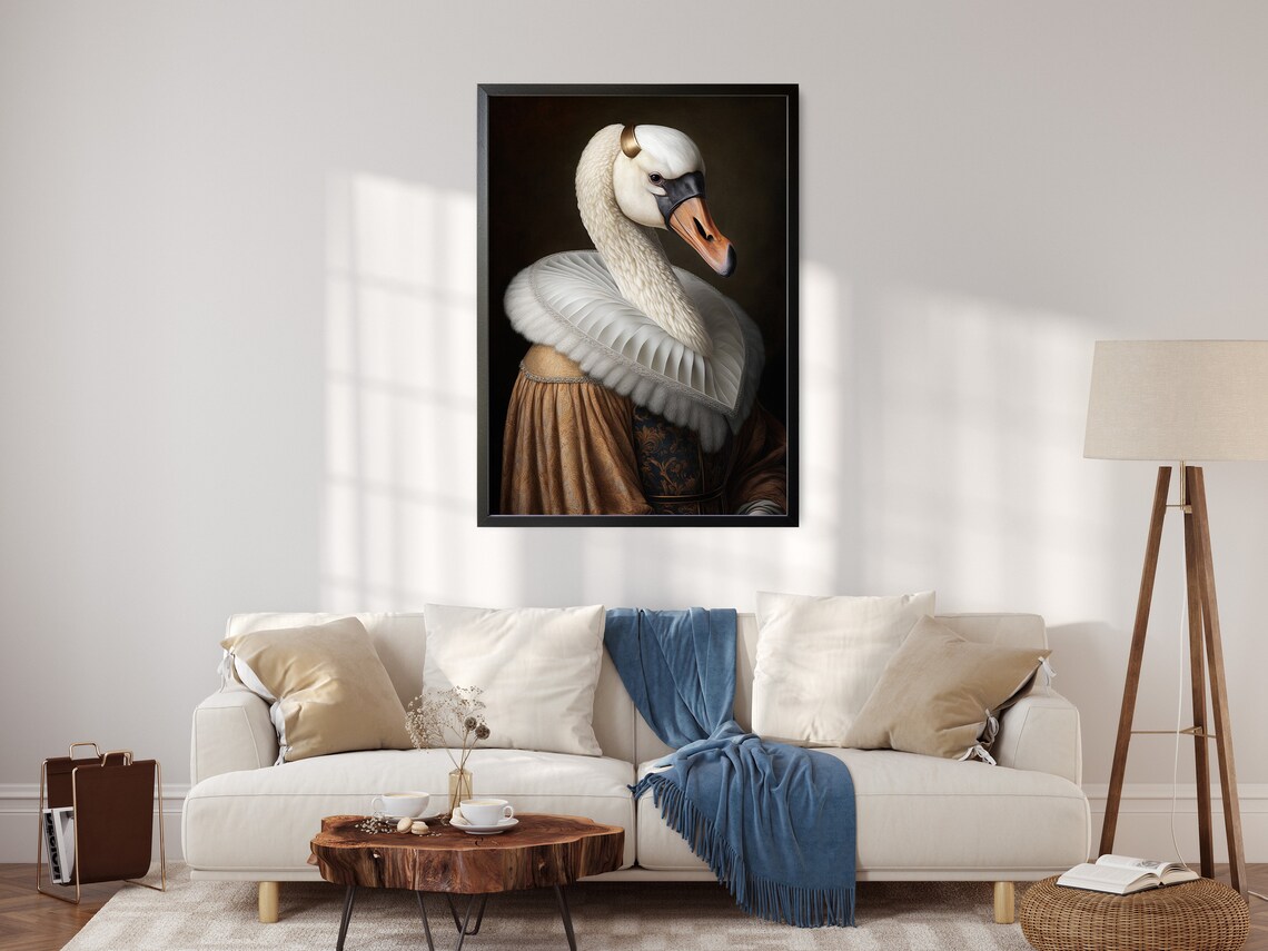 Regal Swan in Renaissance Ruff Collar Dark Moody Portrait Poster - Image 3