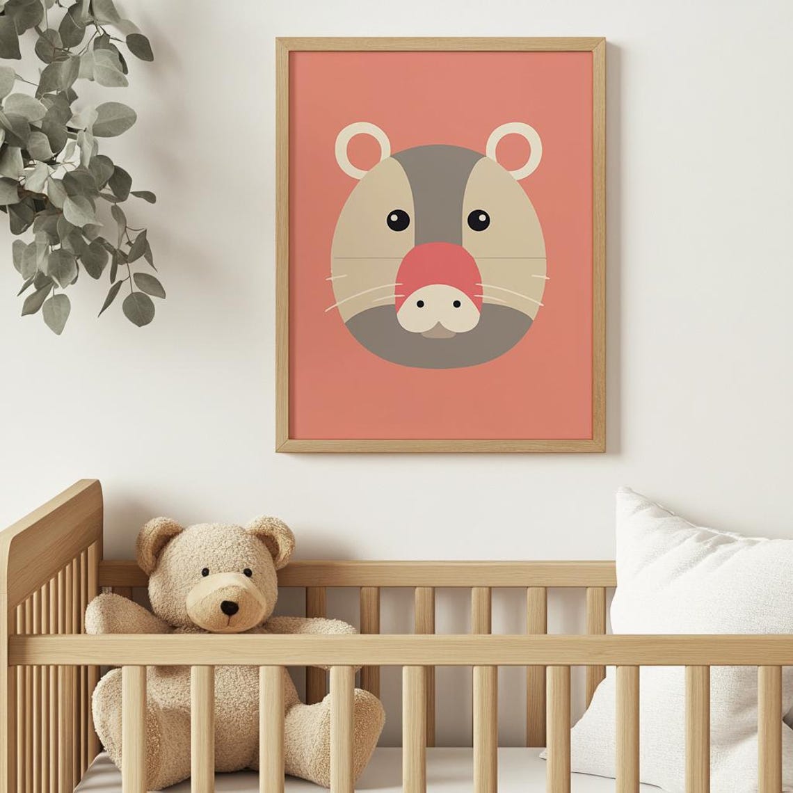 Minimalist Hamster Face On Coral Nursery Kids Animal Art Poster - Image 3