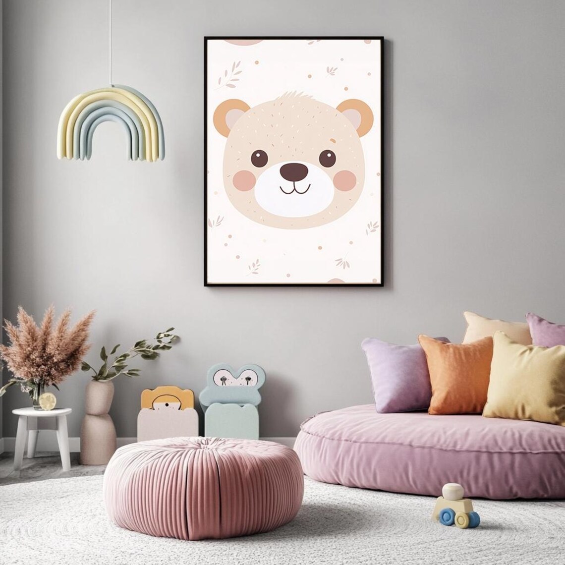 Smiling Bear Face Soft Neutral Modern Nursery Baby Room Wall Art Print Poster - Image 4