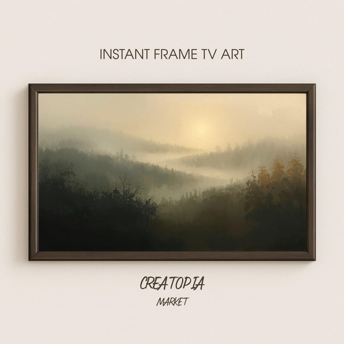 Foggy Valley At Dawn Misty Mountain Tonal Landscape Art Print