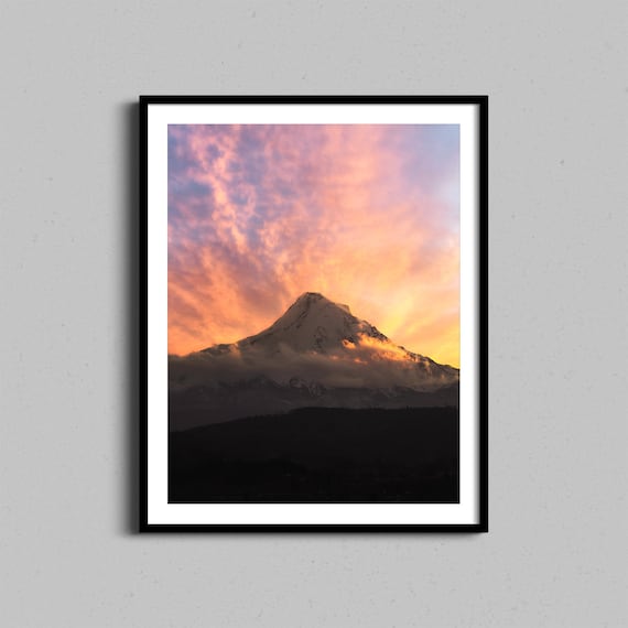 Mount Hood Oregon Sunset Alpenglow On Snowy Peak Photo Poster