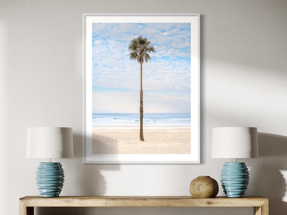 Tall Palm Tree Pastel Sky Beach Photography Coastal Decor Print