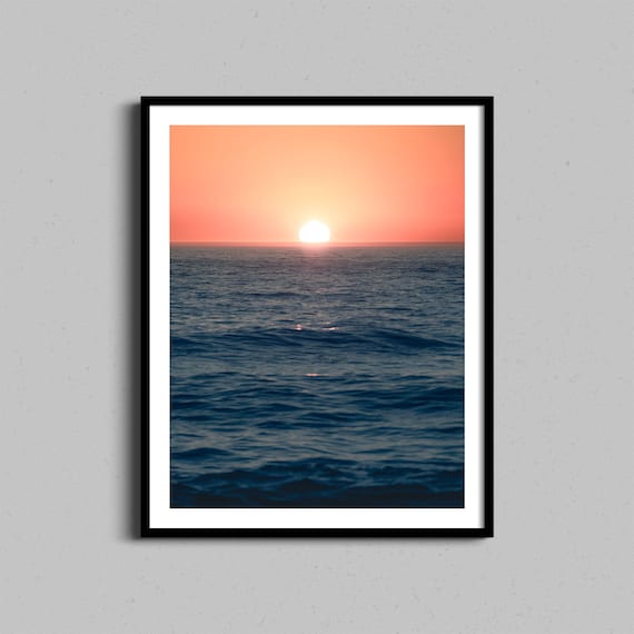 Ocean Sunset Sun On Horizon Over Deep Blue Sea Waves Photo Poster
