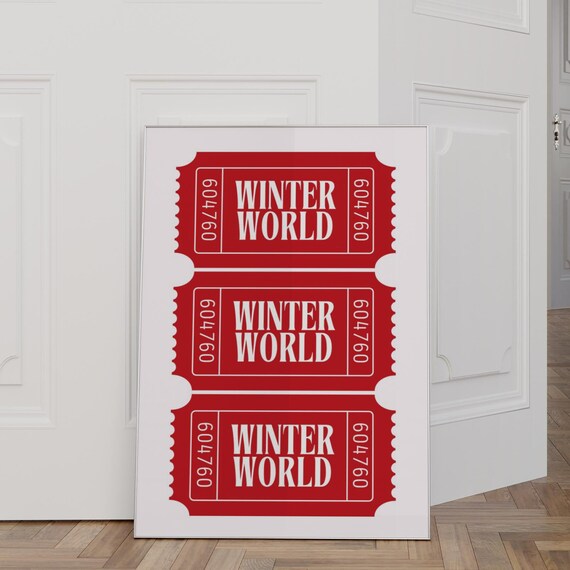 Winter World Red Ticket Stubs Retro Cinema Style Christmas Poster