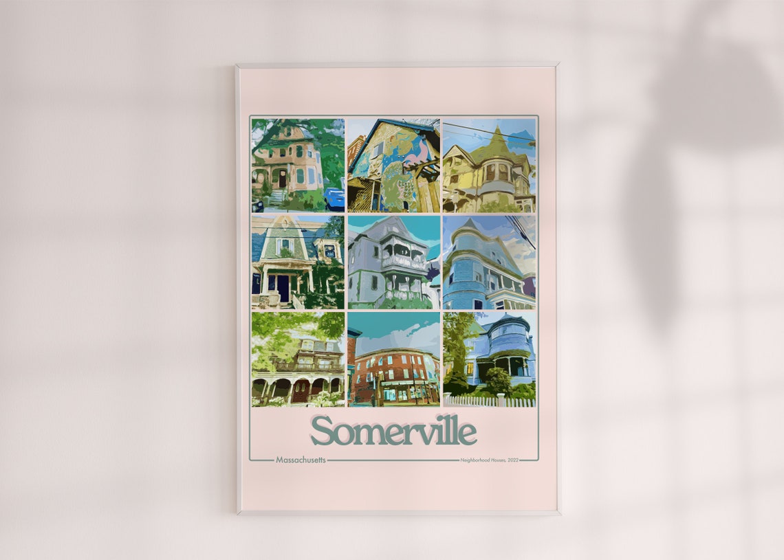 Somerville Massachusetts Neighborhood Houses Collage Art Poster