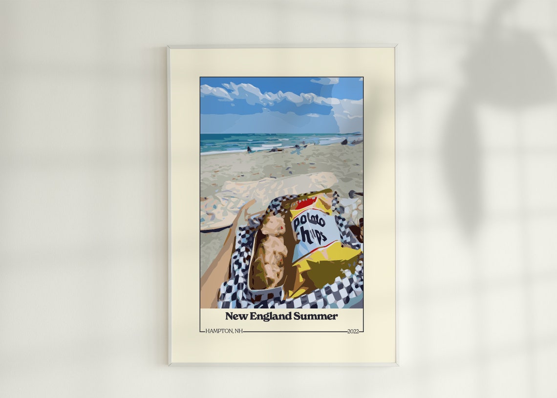 New England Summer Hampton Beach Snacks Seaside Travel Poster