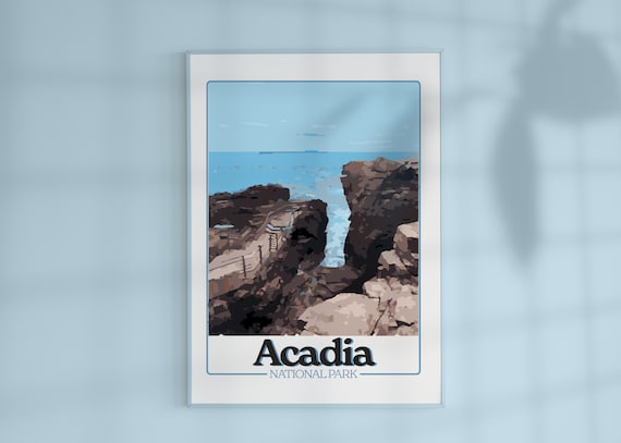 Acadia National Park Maine Sea Cliffs Crashing Surf Travel Poster