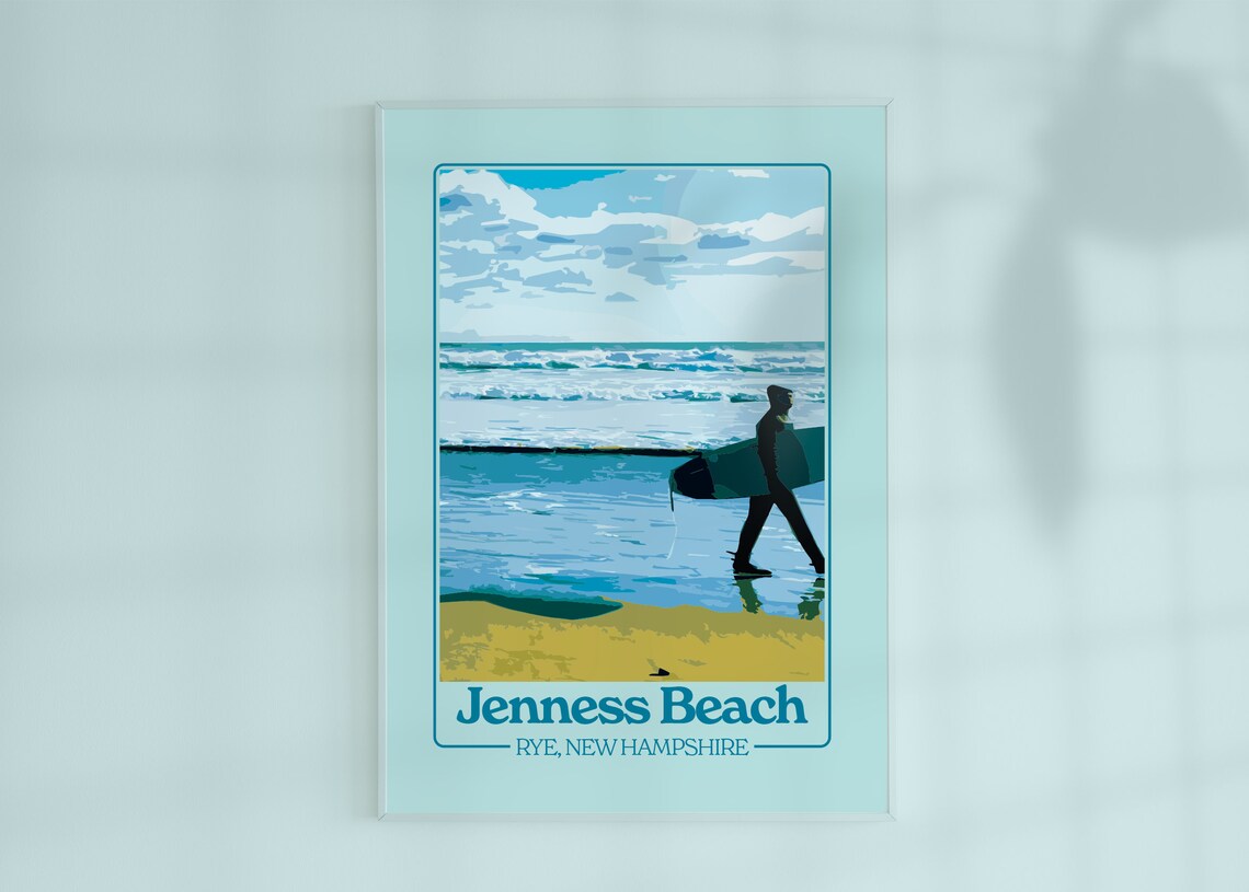 Jenness Beach Rye NH Surfer Travel Poster