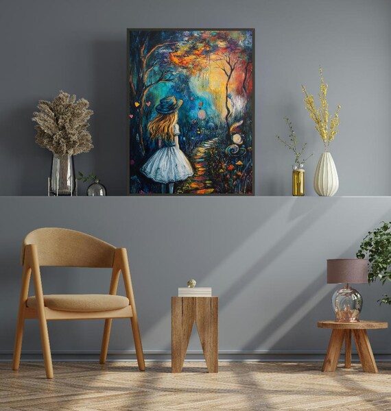 Alice in Wonderland Enchanted Forest Painting Magical Girl Poster