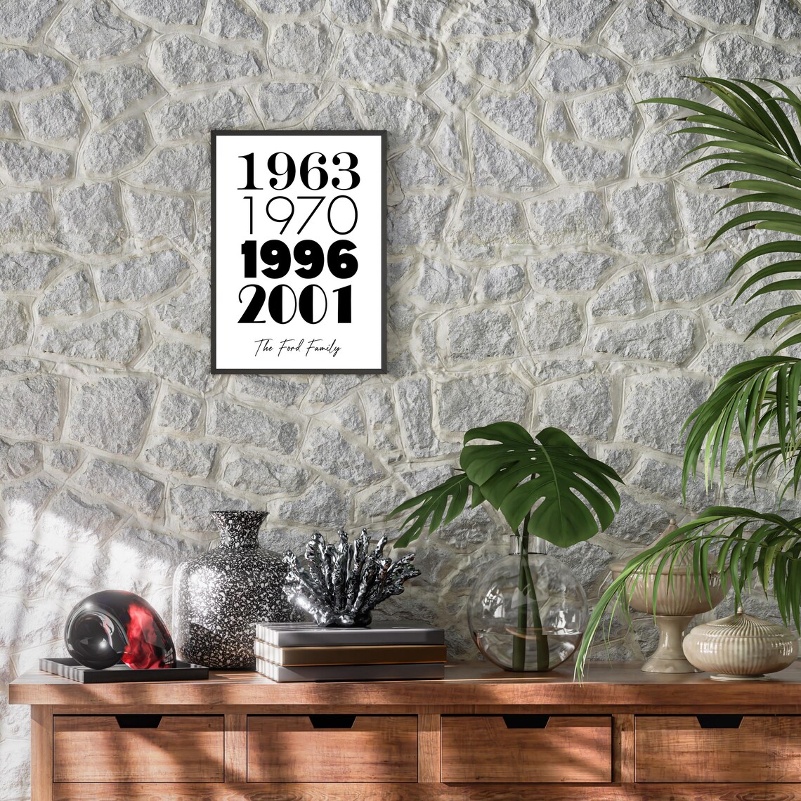 Personalised Family Years 1963 1970 1996 2001 Black Typography Wall Art - Image 2