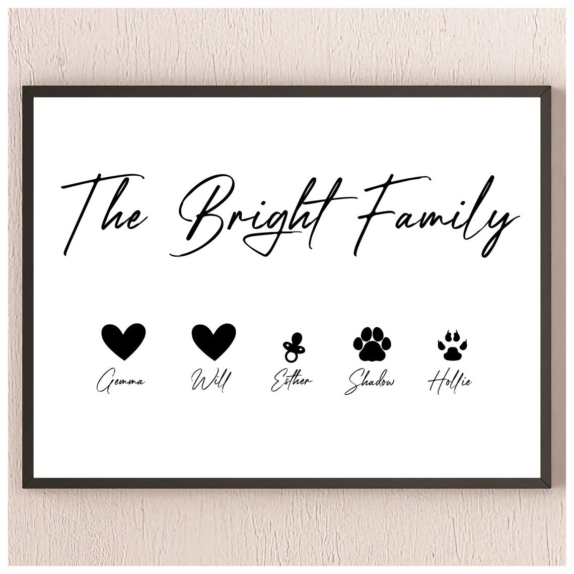Personalised Family Names Hearts and Paws Custom Gift Wall Art