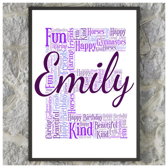 Personalised Wall Art Print Initial Word Cloud Design Family Gift Home Decor Wall Decor