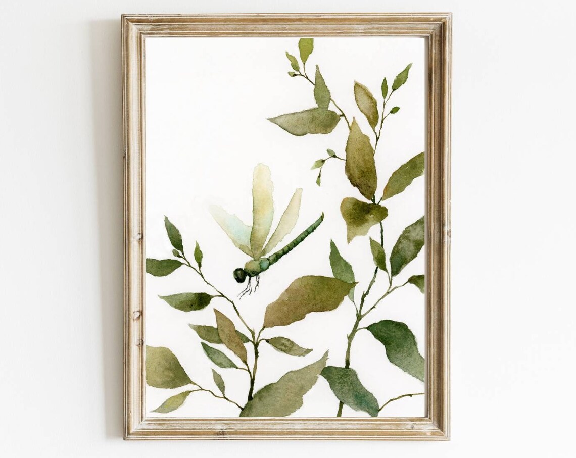 Dragonfly Watercolor Art Print, Botanical Abstract