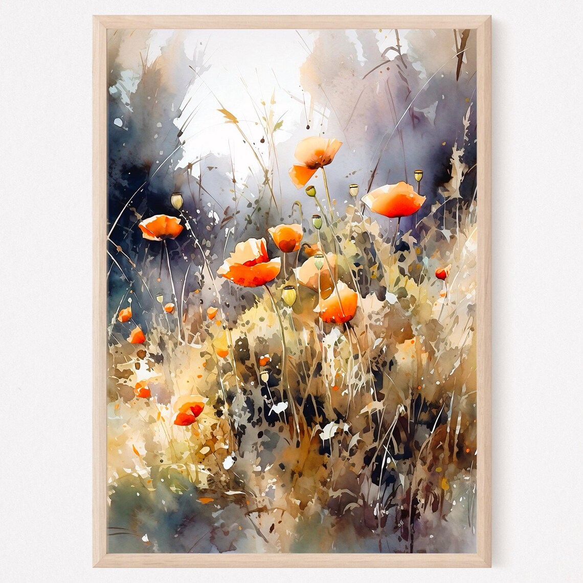 Poppy Field Botanical Art Print, Meadow Flowers