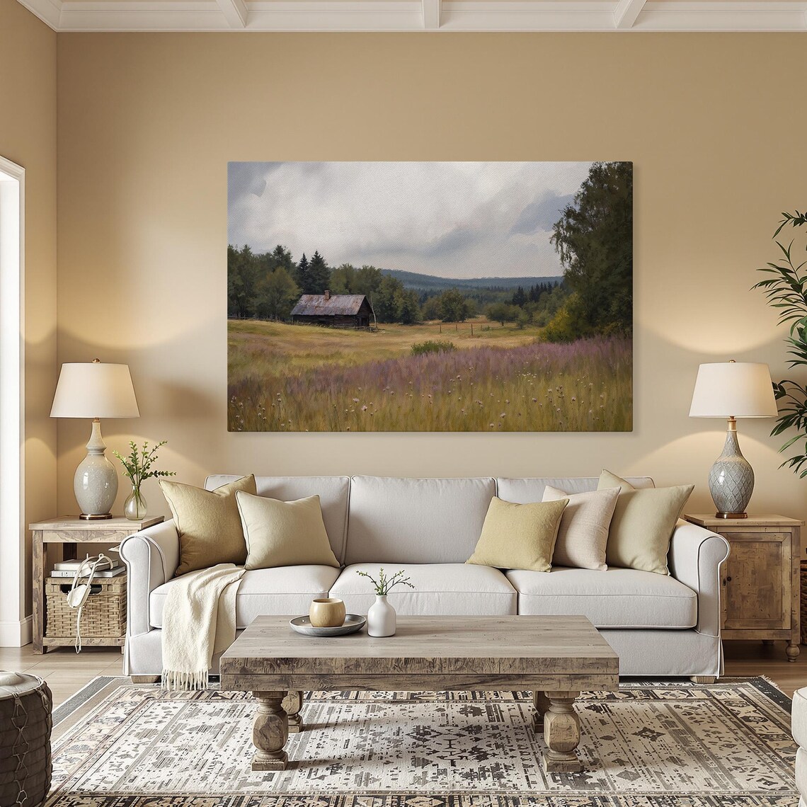 Rustic Cabin Meadow Wildflowers Vintage Country Landscape Poster - Image 5