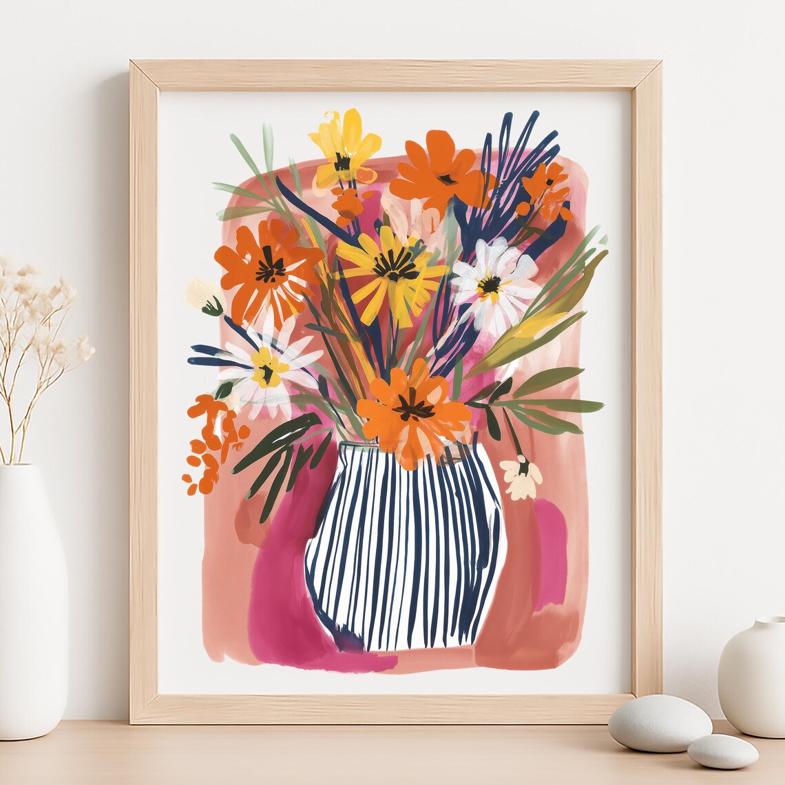Abstract Flower Vase Gouache Print Modern Botanical Wall Art