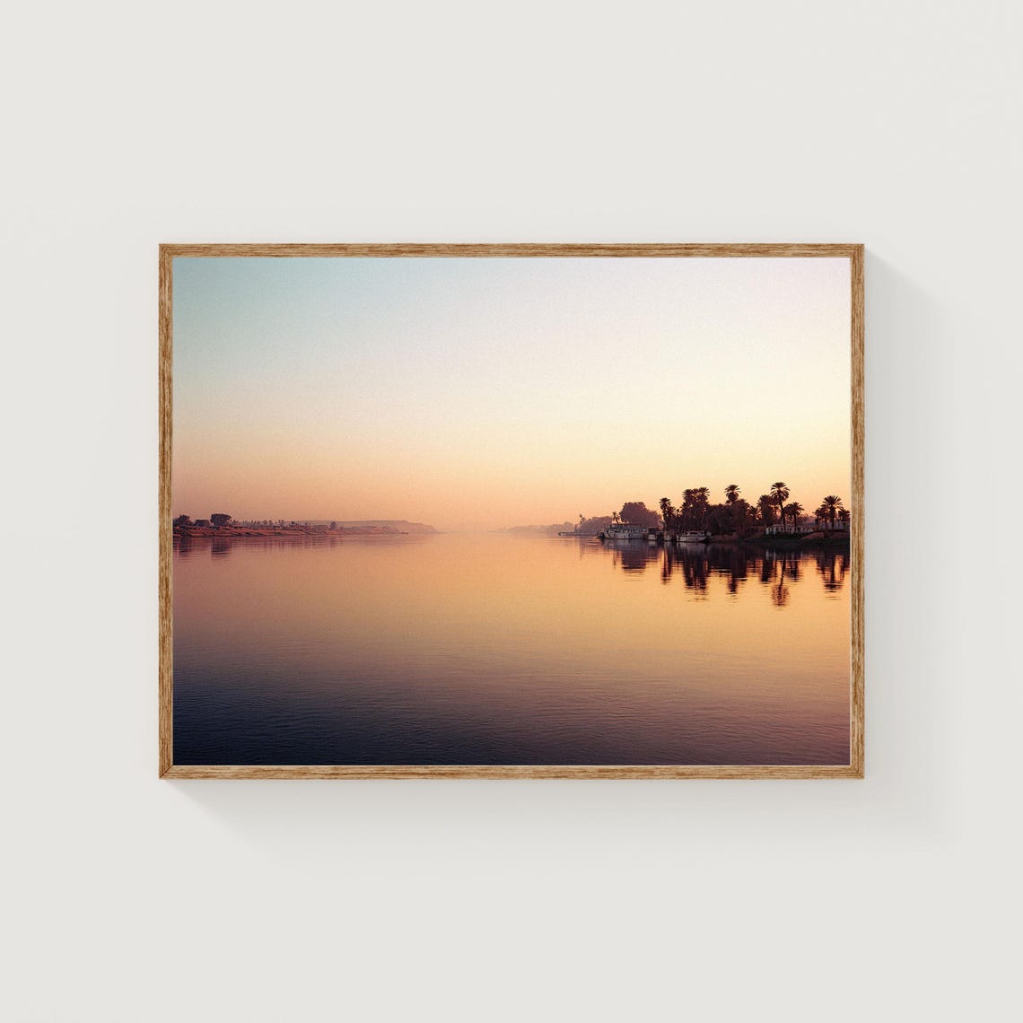 Golden River Sunrise Reflection Photography Print for Calm Home Decor